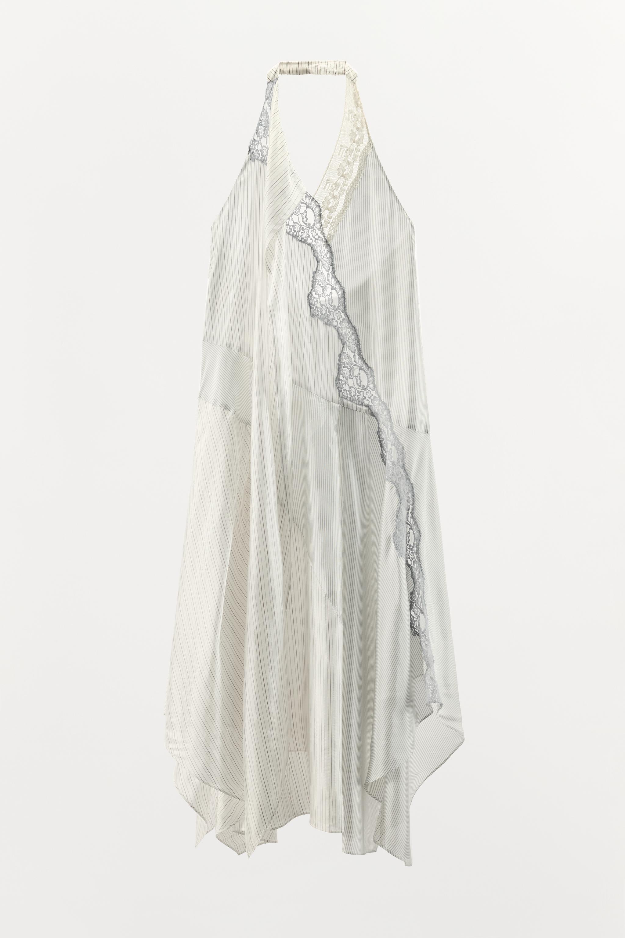 STRIPED LACE HALTER DRESS